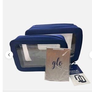 Glo Tech 3-Piece Cosmetic Bag Set + Compact Mirror,Travel Organizer Black/Blue